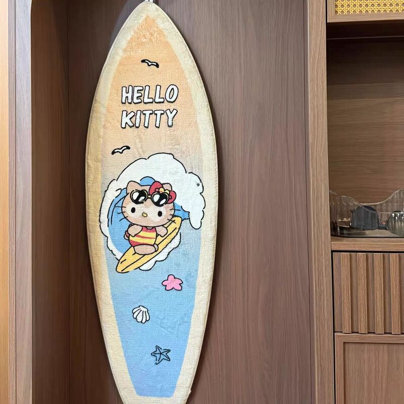 hellokitty地毯新款冲浪黑皮kt猫床边毯脚垫女生挂毯长条毛绒地毯|undefined