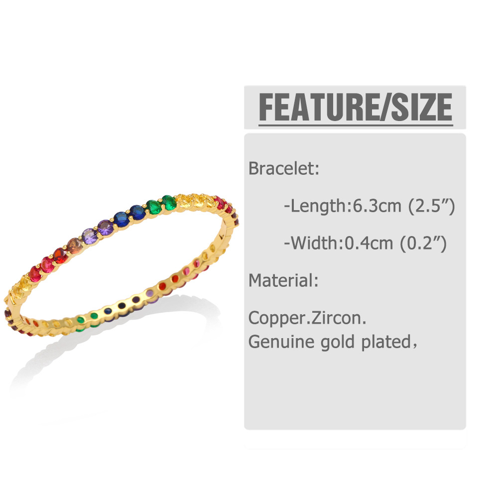 Fashion Colorful Copper Bangle Gold Plated Zircon Copper Bracelets