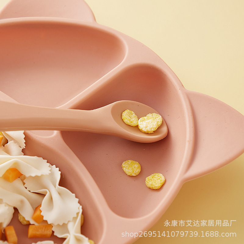 Plato de cena para bebés vajilla para niños ventosa compartimento integrado bebé de silicona aprendizaje tazón de arroz traje de tazón de comida complementaria resistente a las caídas