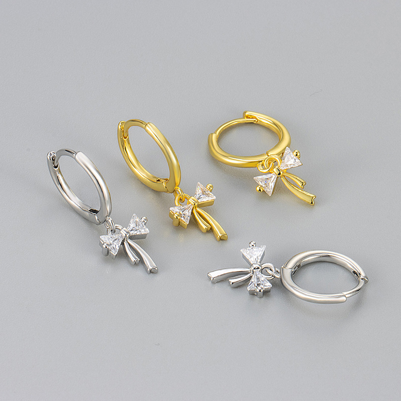 New Style Sweet and Fresh Bow Daily Ear Buckle Ear Ring Earrings All-match Niche Earrings Light Luxury High-end Women