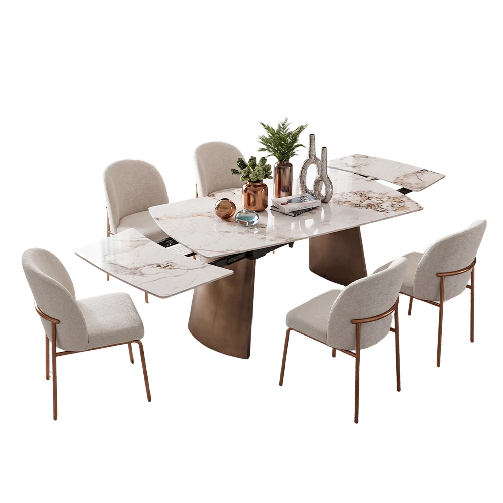 Mesa de Comedor Giratoria Extensible Rectangular de Placa de Roca y Metal para Restaurante image 6