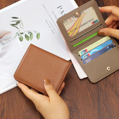 新款時尚兩折真皮女士錢包復古短款女生精緻卡包男軟皮小手包批發