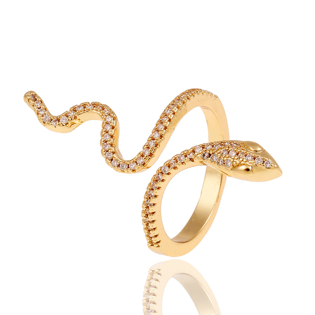 hip-hop exaggerated copper-plated real gold snake-shaped open tail ring