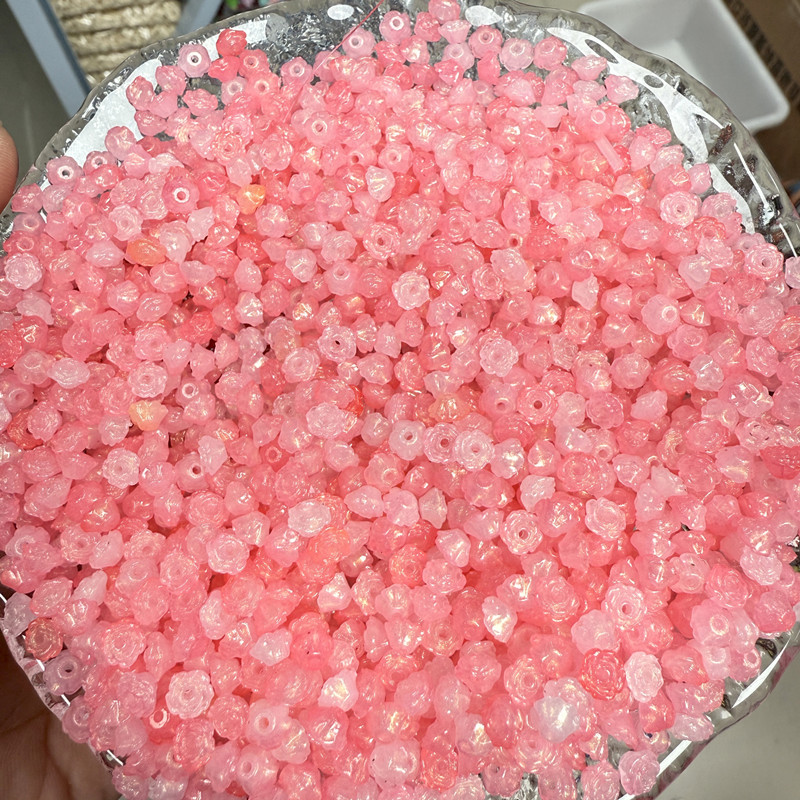 Luz nocturna brillante dorada rosa mini camellia acrílico diy cuentas hechas a mano al por mayor explosión de sonido