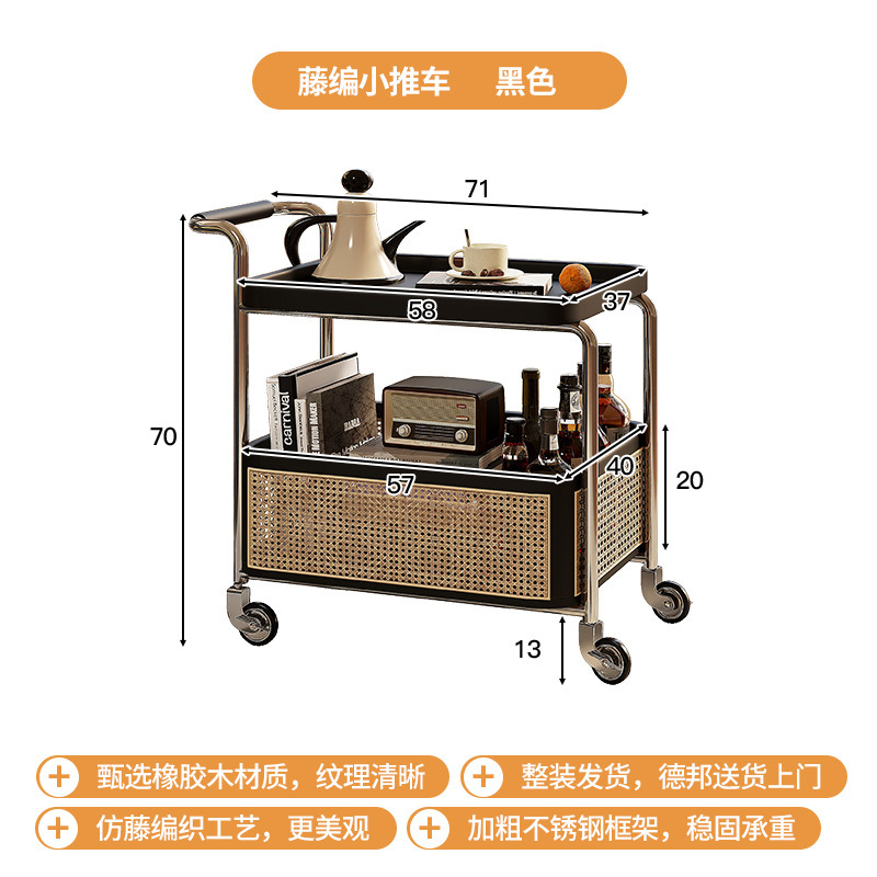 Mesa lateral móvil, carrito pequeño, sofá de sala de estar, mesa de centro, nuevo estilo antiguo, estante de almacenamiento de cocina de madera maciza, vagón comedor