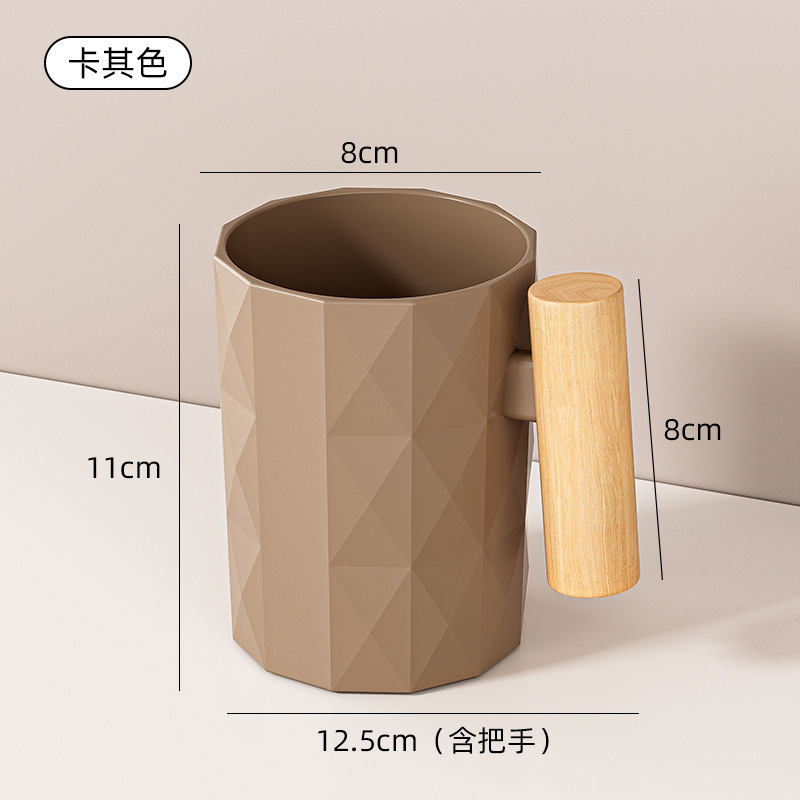 Taza de enjuague bucal para uso doméstico, baño, taza de cepillo de dientes de viento crema, mango de madera simple engrosado, taza de enjuague bucal para parejas