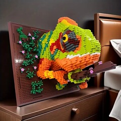 跨境爆款小颗粒拼装积木玩具立体壁画大象鹦鹉鲨鱼动物积木墙批发