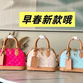 秋冬新款猫咪联名almabb贝壳包杏色牛仔布女士手提包大容量单肩包