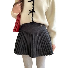 【现货福利款】闪闪亮片高腰加厚毛呢半身裙女冬a字百褶短裙2710