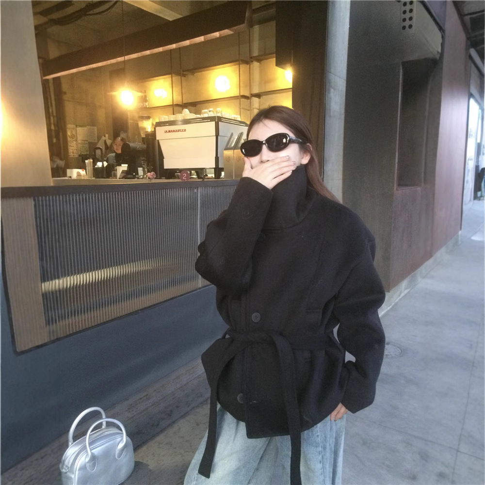 Real Shot 2024 New Autumn/Winter Korean Style Solid Color Versatile Loose Short Cotton-Padded Jacket Woolen Coat