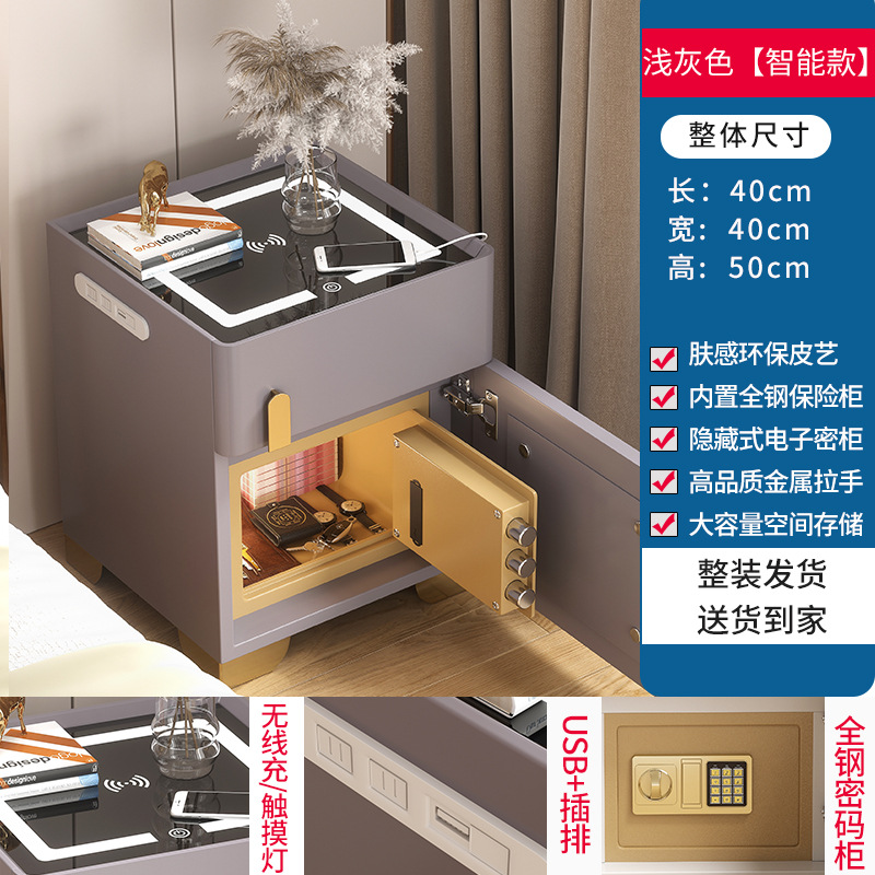 Coche de cabecera inteligente de dormitorio lujoso caja fuerte multifuncional con lámpara de carga inalámbrica al lado de la cama armario de almacenamiento