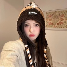 粗毛线大头围帽子女秋冬季保暖护耳包头针织帽显脸小雷锋帽学生潮