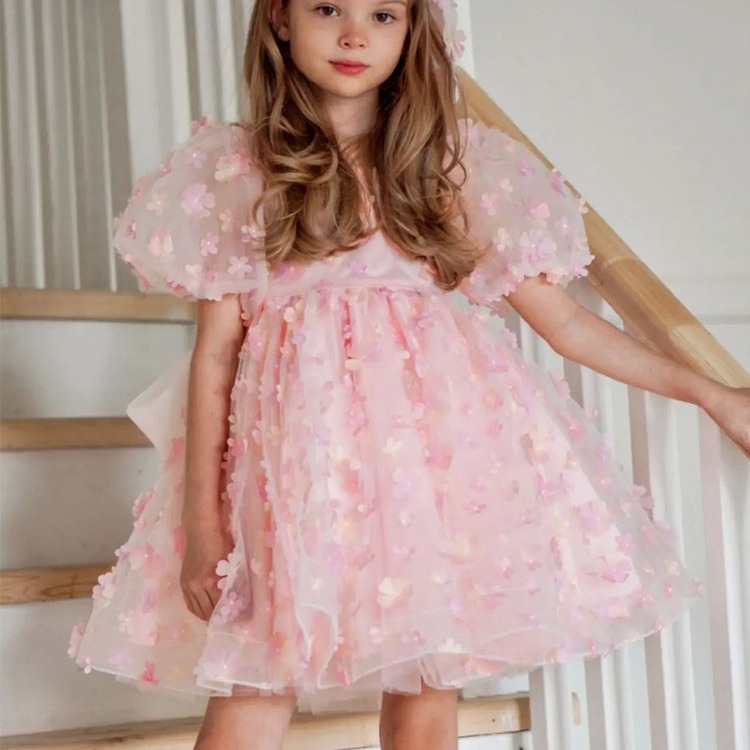 Vestido de niñas celebridad en Línea para Niños burbuja manga flor princesa vestido transfronterizo Comercio exterior Navidad mullido vestido de gasa