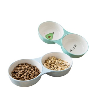 Cat Bowl Dog Bowl Ceramic Double Bowl Cat Food Basin Bowl Anti-overturning Rice Basin Dog Drinking Bowl Dog Food Basin Pet Supplies