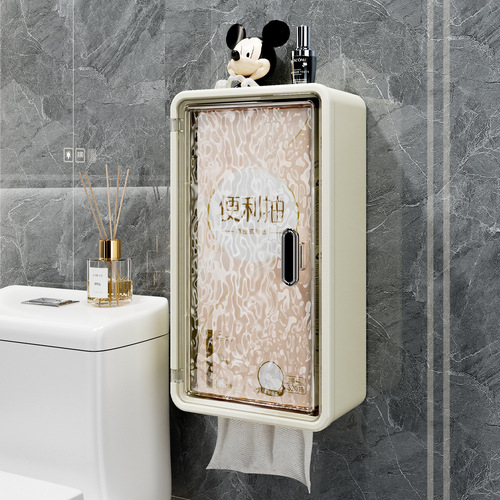 Home Waterproof Tissue Box Wall Mount Invisible Hole-Free Paper Towel Holder Large Storage Rack High Capacity Storage Box