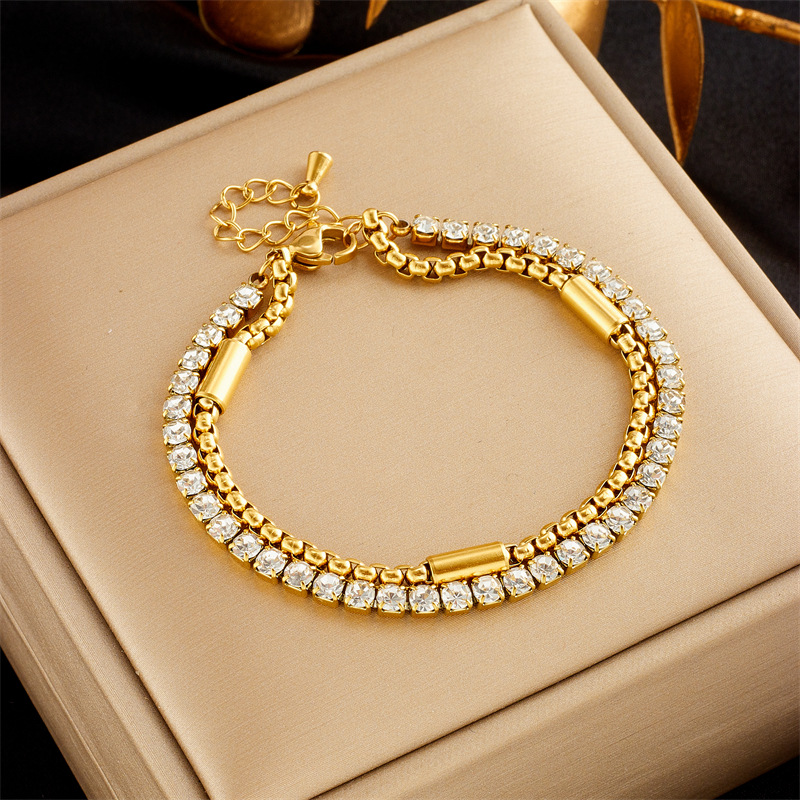 Vintage Style Solid Color Titanium Steel Zircon Bracelets In Bulk display picture 1