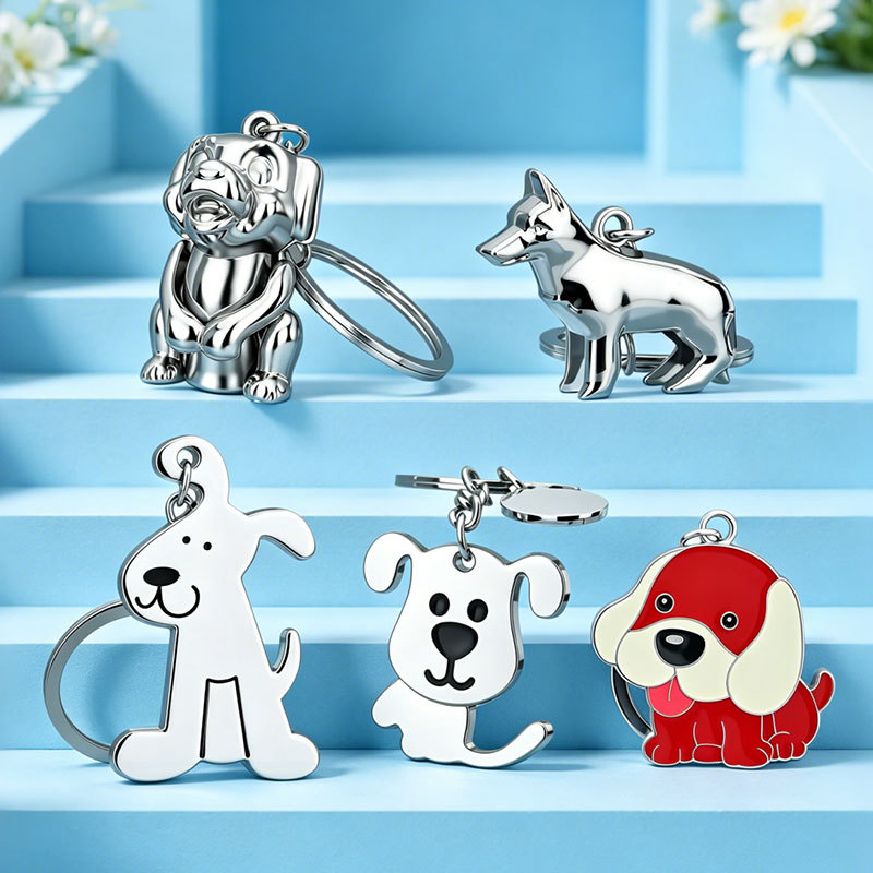 Llavero brillante de gato y perro, regalo pequeño para la apertura de tienda de mascotas, llavero metálico de animal de dibujos animados DIY, personalizable