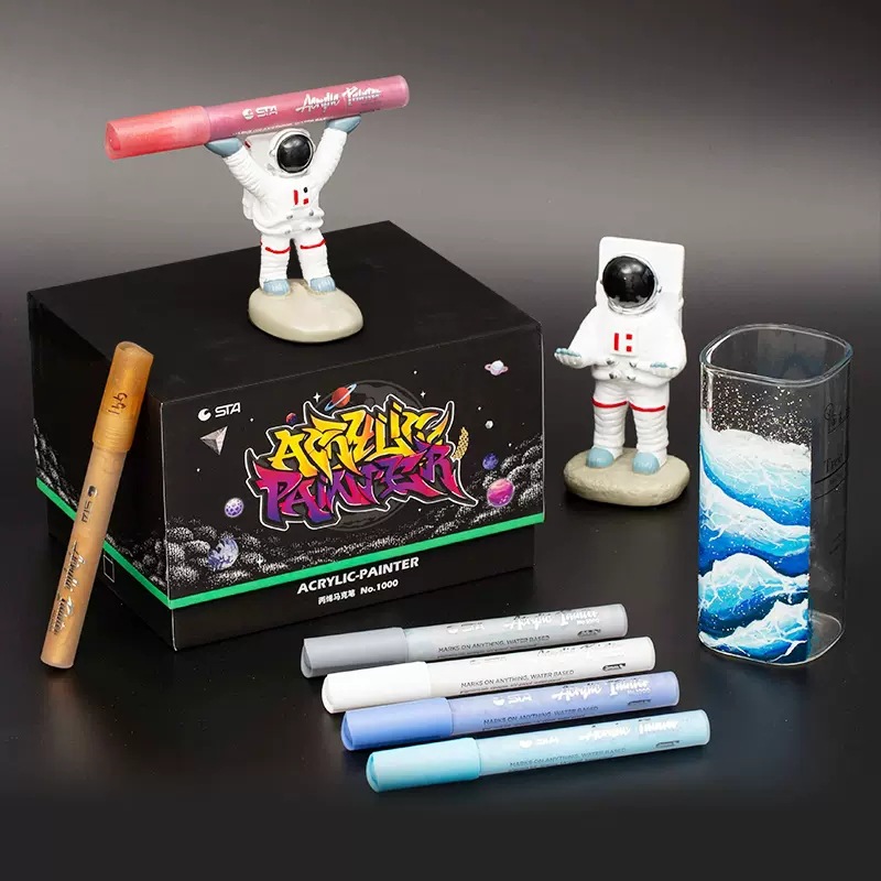 STA 1000C Segunda Generación marcador de acrílico cabeza fina impermeable pintado a mano DIY pintura Zapatos Ropa zapatos acrílico cara