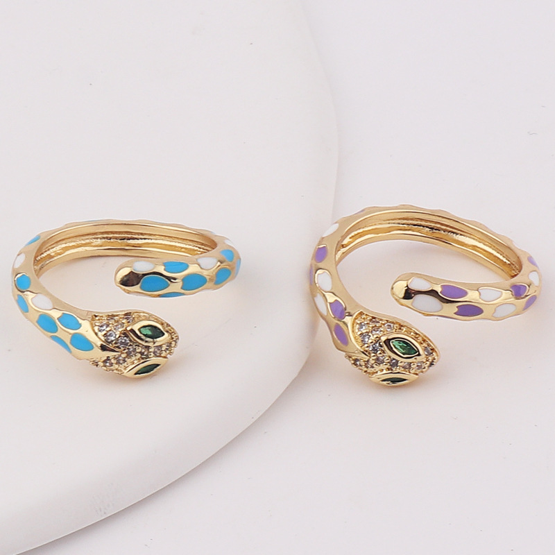 Retro Geometric Snake Copper Open Ring Rhinestone Plating Copper Rings