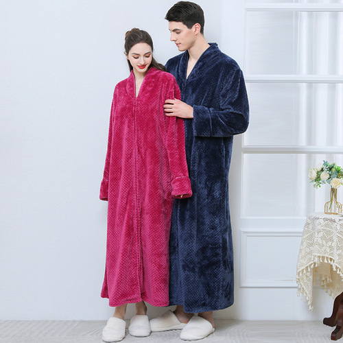Autumn and winter new thickened zipper nightgown flannel nightgown bathrobe for women plus velvet thickening cross-border exclusive for wholesale women