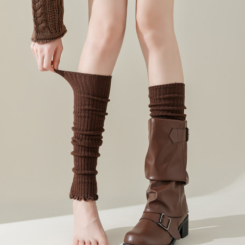 Pure cotton calf socks with vertical stripes of knitted leg covers to keep warm jk girls college style knee pads long pile boot covers socks