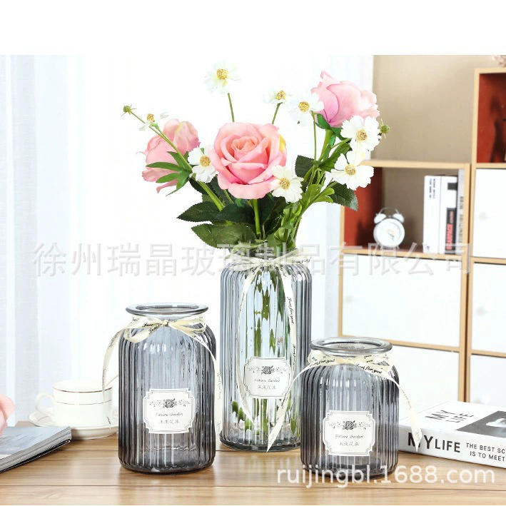 Оптовая Европейский стиль ретро прозрачный цвет Вертикальный узор стеклянная ваза украшение дома полосатая ваза гидропонная ваза