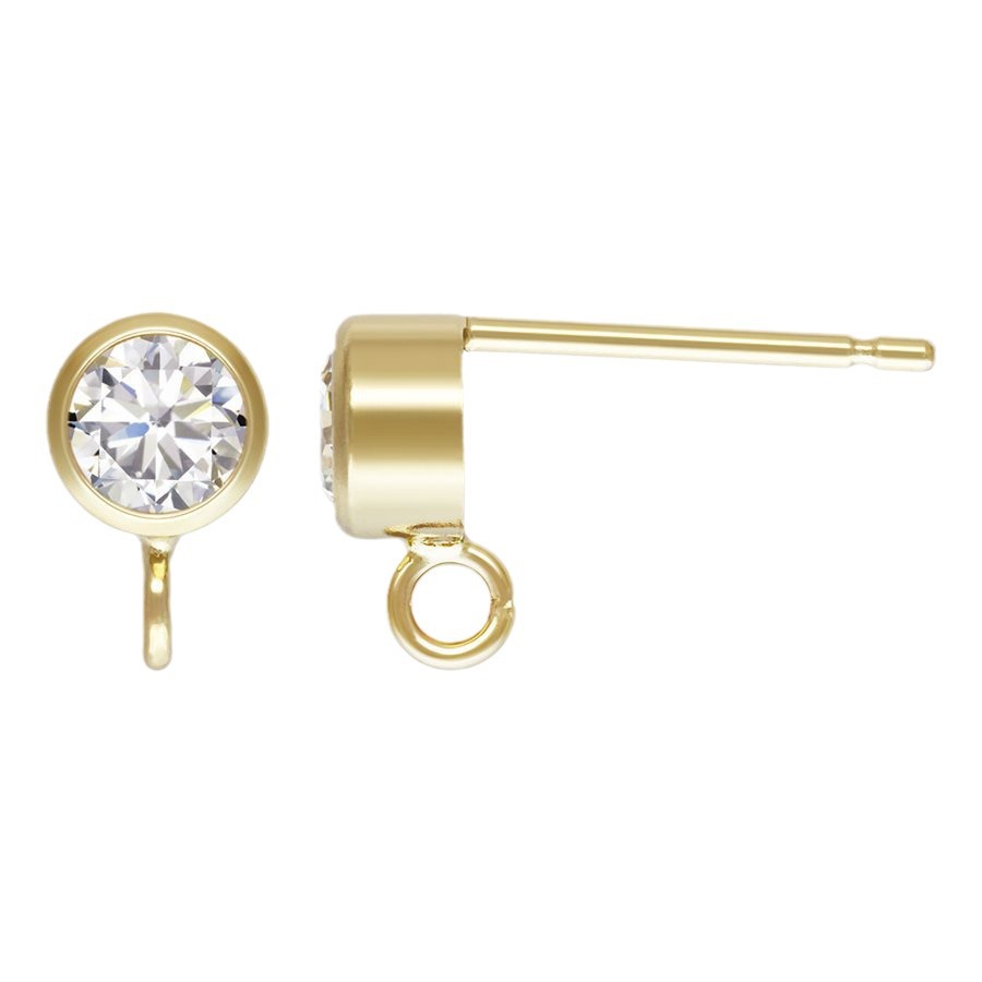 DIY美国14K包金耳钉圆珠A级闪亮锆石耳钉耳饰金色配件