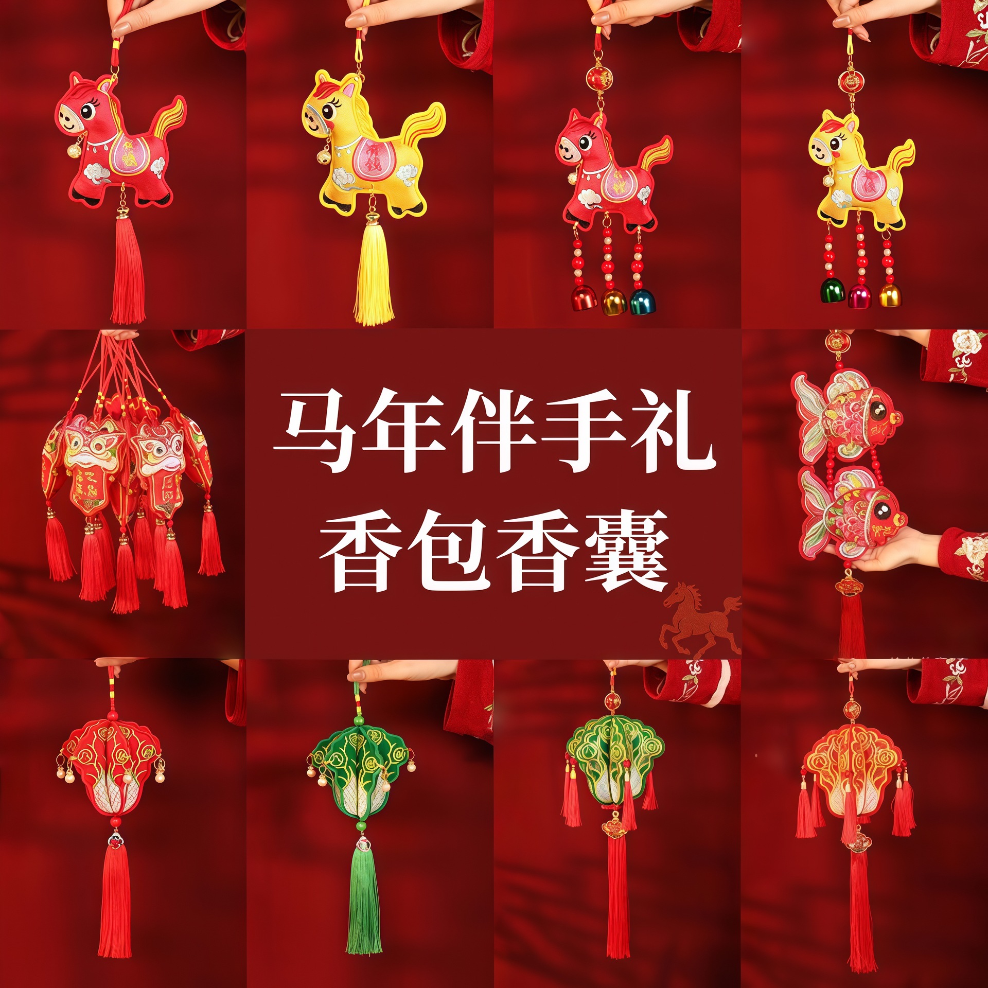 涛马年伴手礼香包香囊挂饰手工刺绣香袋新年装饰门挂马年香包挂件