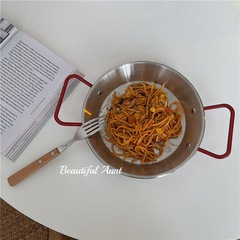 5YA1批發*漂亮的小姨媽* ins雙耳不鏽鋼平底鍋燴飯意面炸雞盤小龍