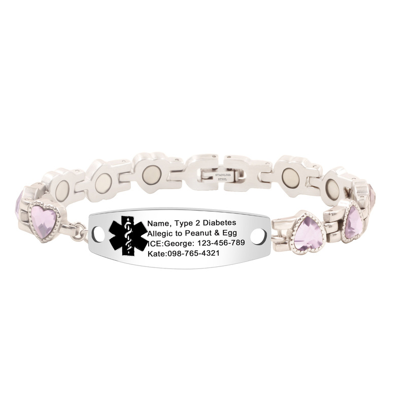 Amazon's Best-Selling Women's Love Heart Magnetic Medical Bracelet, Stainless Steel, Can Be Engraved, Emergency Contact Bracelet, in Stock