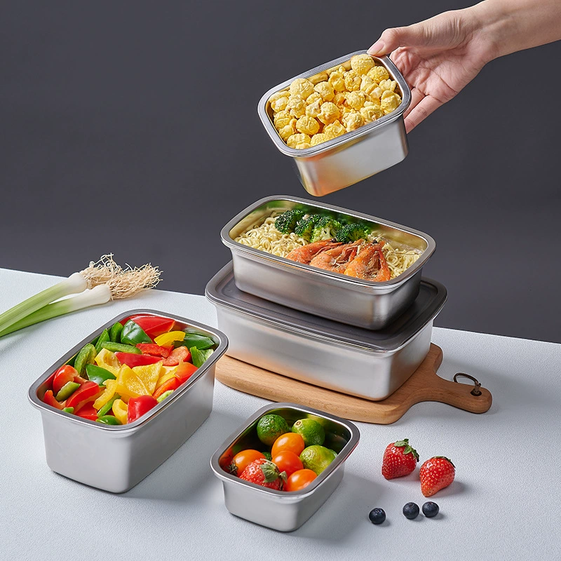 304 Stainless Steel Fresh Box Food Grade Box Fruit Box Frozen Box Refrigerator Special Sealing Storage Box Manufacturer Approval