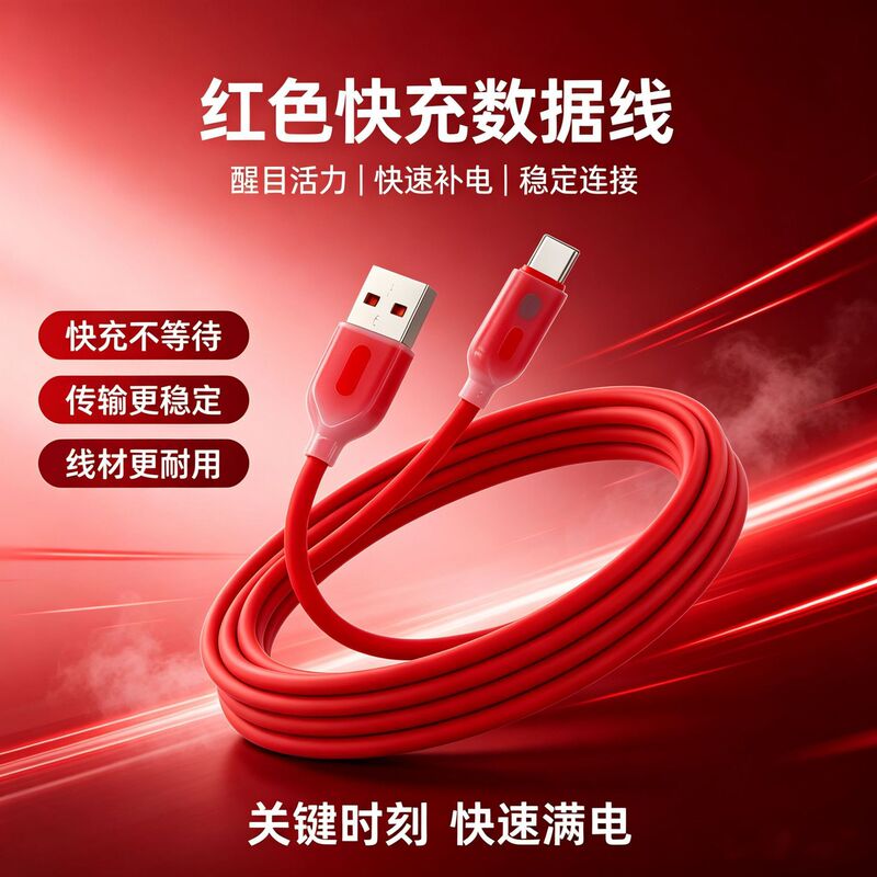 Wholesale mobile phone data cables, LED light-equipped super-fast charging cables, high-elasticity silicone cables, Type-C charging cables for Android phones