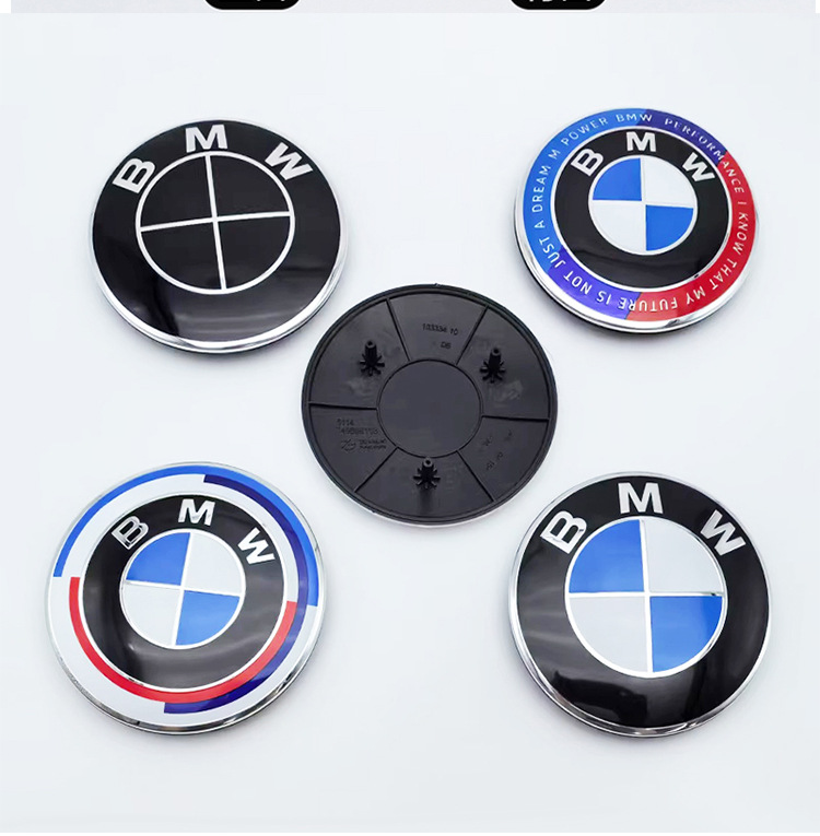 Suitable for Bmw Front and Rear Emblems, 82mm Rear Emblem, 74mm Modified Emblem, Blue and White Front Emblem, Black Background Anniversary Collaboration Car Emblem