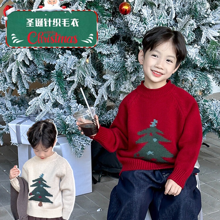 M-164 Children's Clothing Christmas New Year Holiday Children's Clothing Boys Red Sweater Kidsren's Knitwear Autumn and Winter Boys
