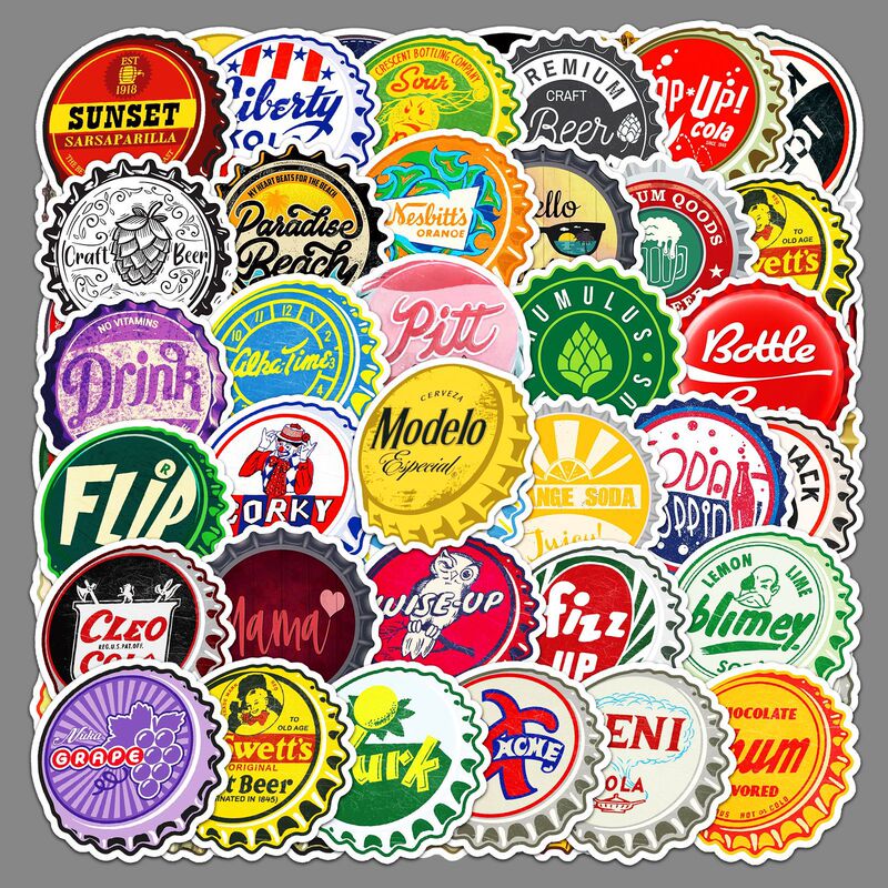 50 bottle cap stickers cartoon color graffiti creative waterproof decorative hand ledger refrigerator stationery stickers wholesale