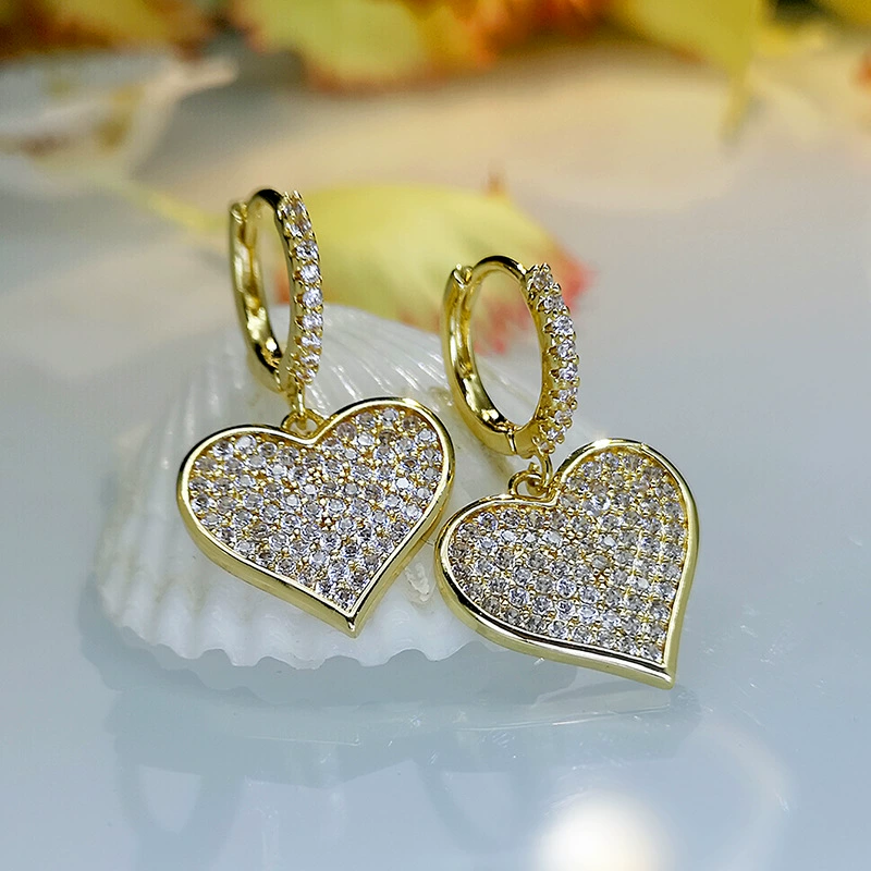 Серебряная игла, стильные серьги, сердце из циркония, аксессуар, образец серебро 925, японский и корейский стиль, корейский стиль, простой и элегантный дизайн, стиль лёгкого люкса