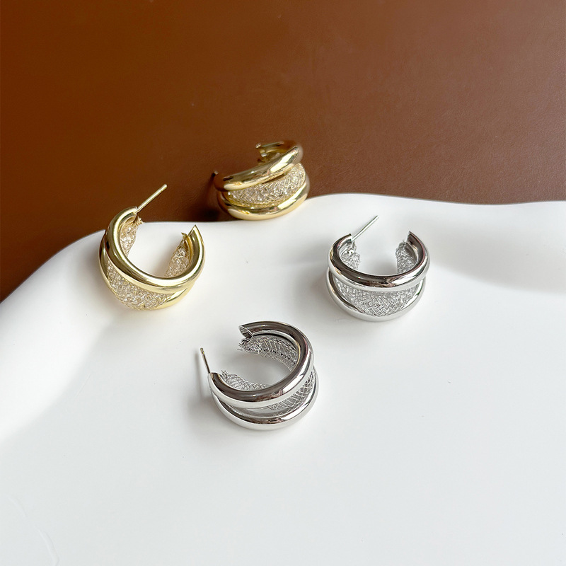 1 Pair Quantity Daily Occasion Alloy Material C Shape Pattern 1 Pair Simple Style C Shape Plating Inlay Alloy Rhinestones Ear Studs