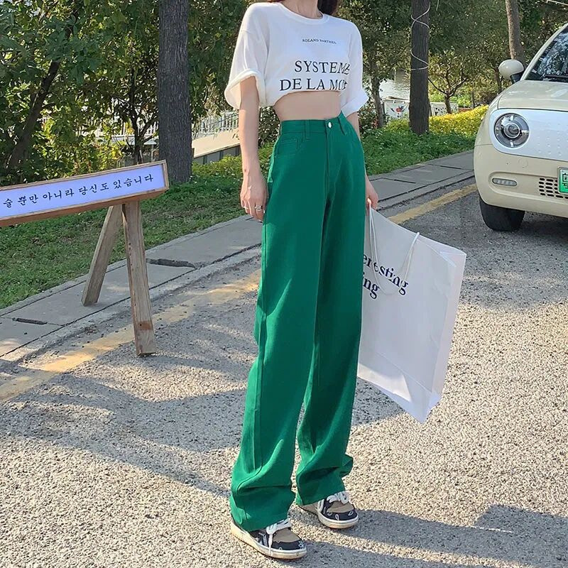 American High Street Jeans Women's Colorful Wide Leg Pants Women's 2023 New Spring and Summer High Waist Draped Straight Long Pants