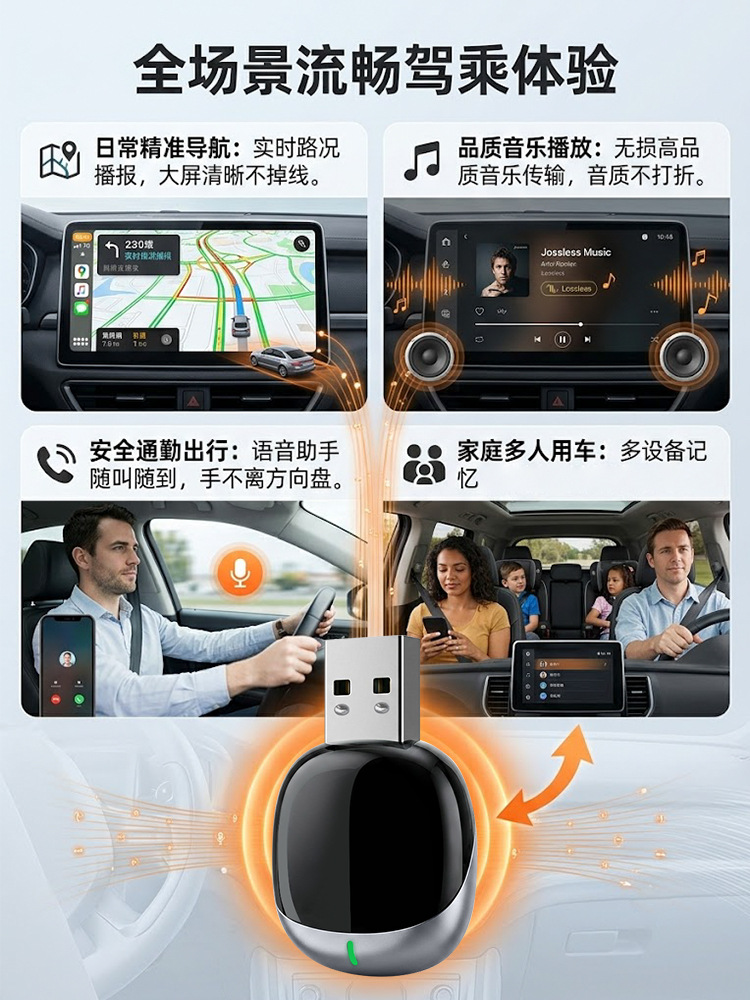 2-in-1 Wireless CarPlay Box for Car-Machine Interconnection, Converts Wired to Wireless CarPlay and Android Auto