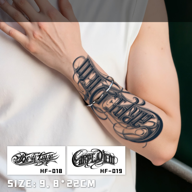 Adhesivos de tatuajes a base de hierbas con letras para hombres, impermeables y de larga duración, sin reflejos, tatuajes semipermanentes, personajes de flores, brazos y hombros femeninos