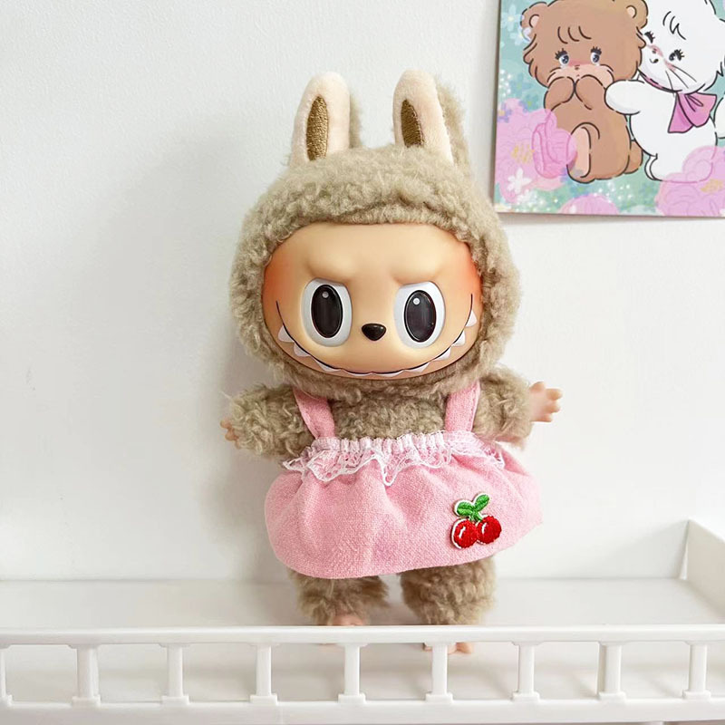 Solo ropa] bolsa de 17cm colgada Rabob Blind Box Macaron Labubu Little Vaca Set Muñeco de peluche