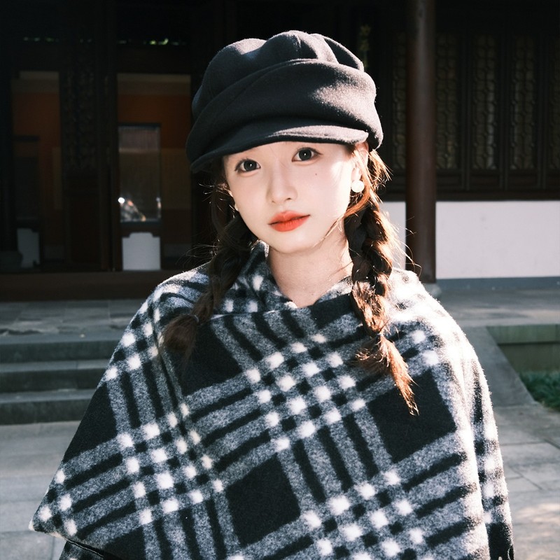 『张婧仪同款』黑色不规则报童帽子女八角贝雷帽高级感百搭画家帽|undefined