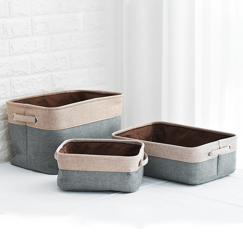 Miaowu Japanese Style Mosaic Storage Basket Cotton and Linen EVA Desktop Storage Box Dirty Clothes Basket Clothes Cotton Quilt Storage Bucket 