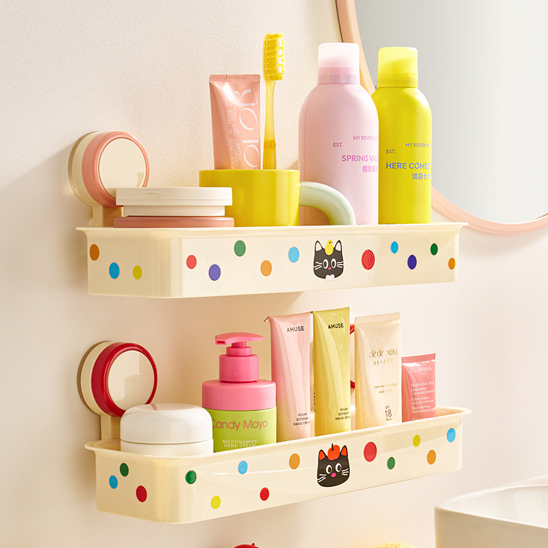 Bathroom Storage Rack, No-Drill Suction Cup, Dopamine Wall-Mounted Bathroom Toilet Cosmetics and Skin Care Product Storage Shelf