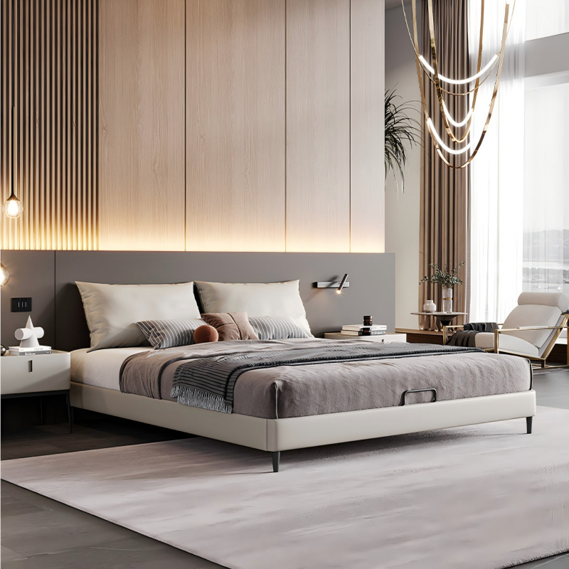 Minimalist Italian-Style Bed Without Headboard, Modern Small Apartment Simple Edge-To-Edge Backless Japanese Tatami Bed Frame