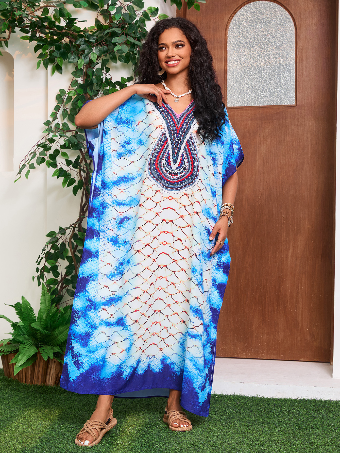 Transfronterizo Amazon nuevo posicionamiento impresa falda larga estilo nacional de vacaciones camisa de playa FR300 (17 colores)