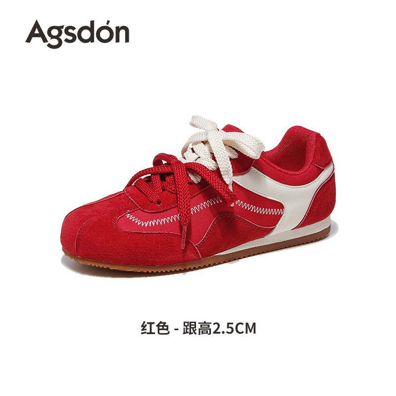 奥古狮登红色德训鞋女2025新款秋季运动休闲鞋配裙子芭蕾阿甘板鞋|undefined