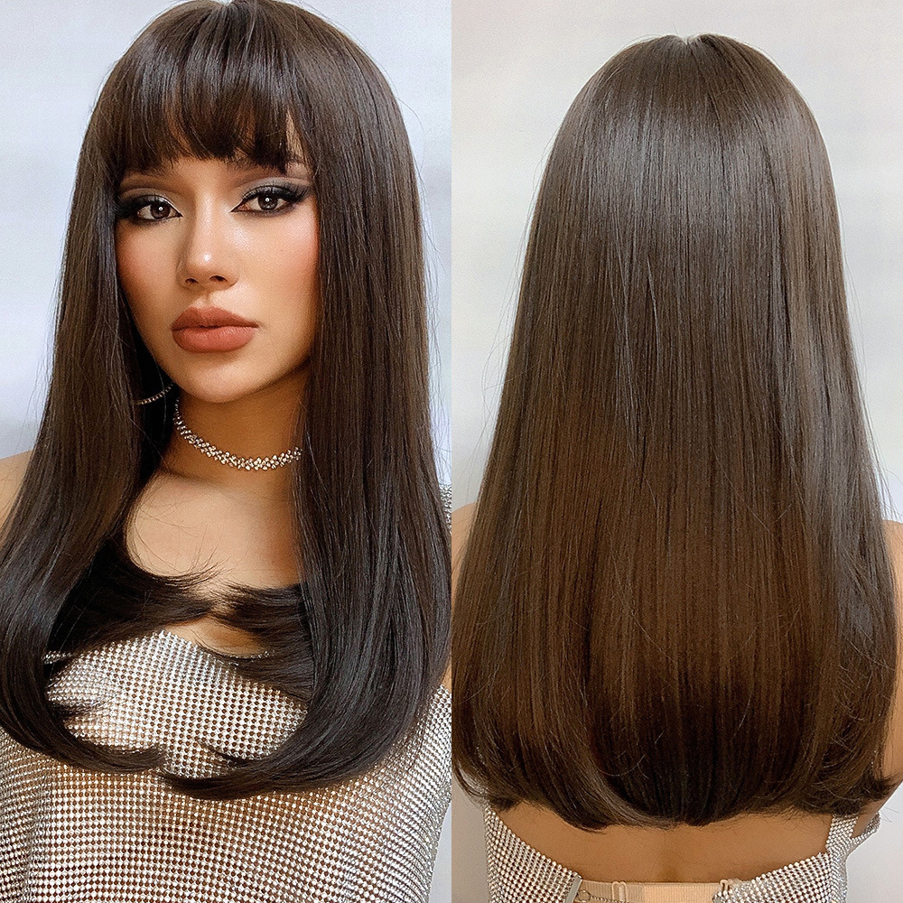 Synthetic New Qi Liu Hai Gradient Gray Long Straight Hair Chemical Fiber High Temperature Silk Wigs Wig Headband_voghion.com