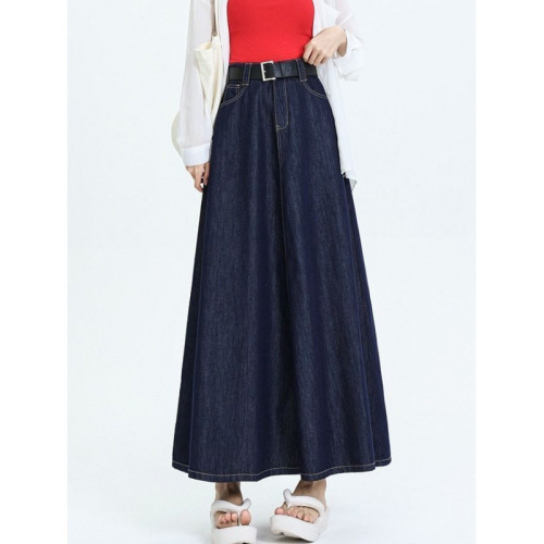 Vintage High-End Denim Semi-Body Skirt for Women Spring and Autumn Plus Size to Ankle Original Deep Blue Long Dress