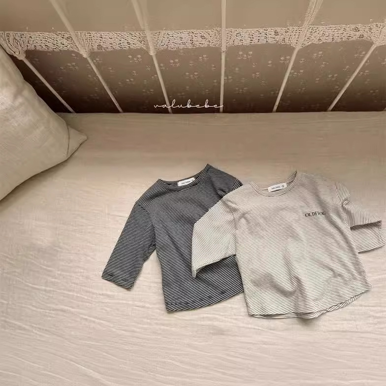 Camiseta de manga larga a rayas para bebé, estilo coreano, ropa infantil para niños y niñas, camiseta básica de otoño, jersey infantil de otoño